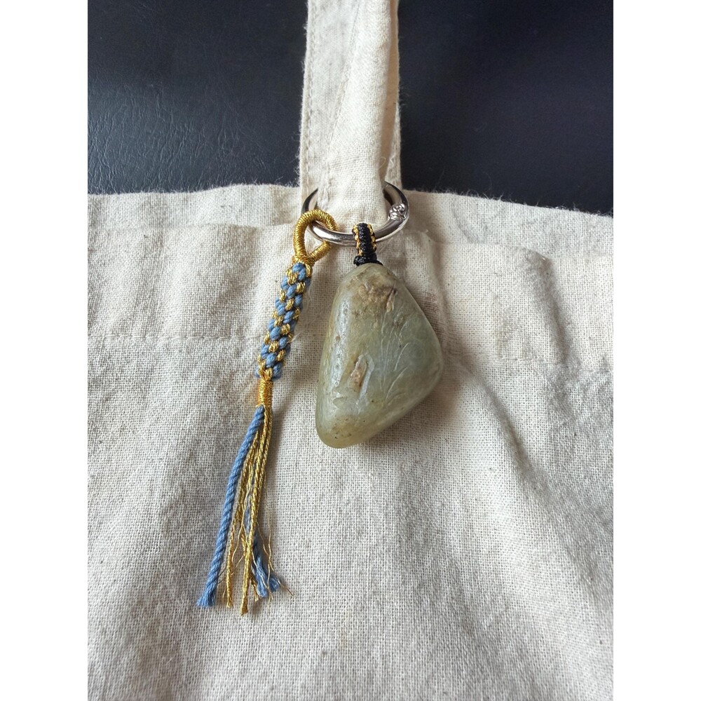 Natural river pebble Jade untreated handmade bag charm car charm keychain